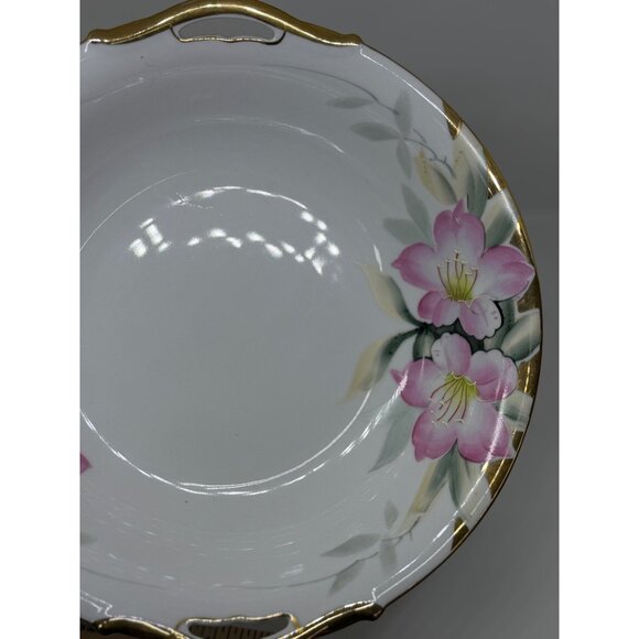 VTG Noritake Azalea Large Round Serving Bowl 9.5 Gold Handles Hand-Painted Japan - Picture 7 of 8